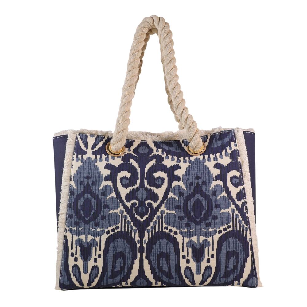 Spartina 449 Moonglade Boho Beach Tote–Large Rope Handle Bag-Blue Ikat - NWT - Picture 3 of 6